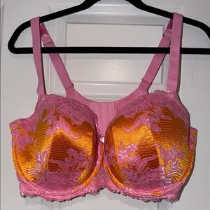 Savage X Fenty Pink and Orange Lace-Accent Full Coverage Bra